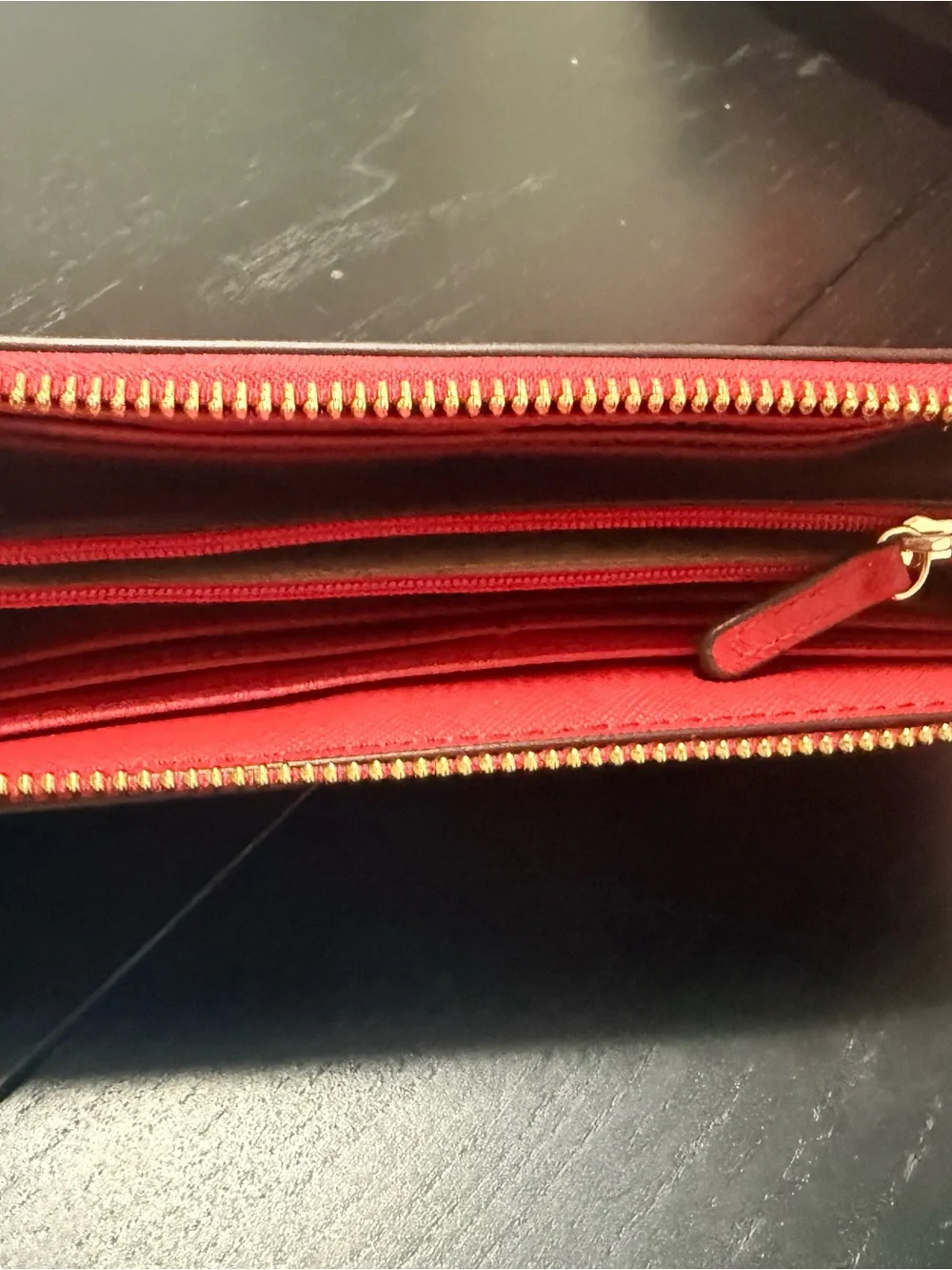 Michael Kors Bright Red Saffiano Zip Wallet with Gold Hardware